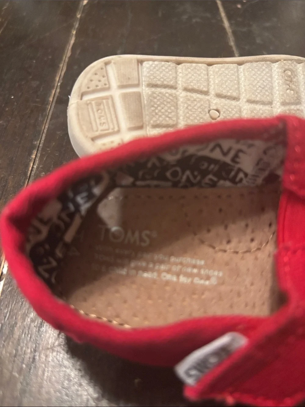 Toms Kids Red Canvas Slip-On Moccasins with Hook-and-Loop Strap